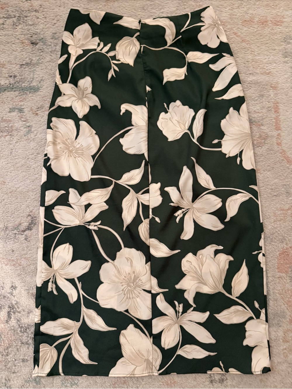 Mango Dark Green Midi Skirt with Cream Floral Print - Picture 2 of 6